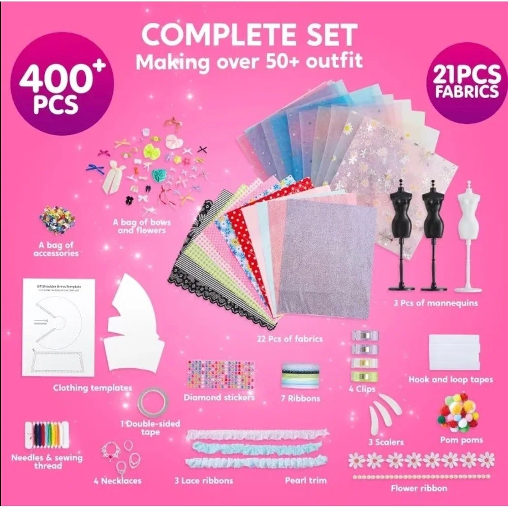 400pcs Fashion Doll DIY Design, Kids Arts‎ & Crafts, Sewing Kit 50+ Outfits 8+YO